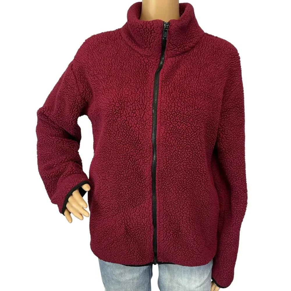 Victoria's Secret PINK Zip Sherpa Teddy Jacket Ruby Red Size S